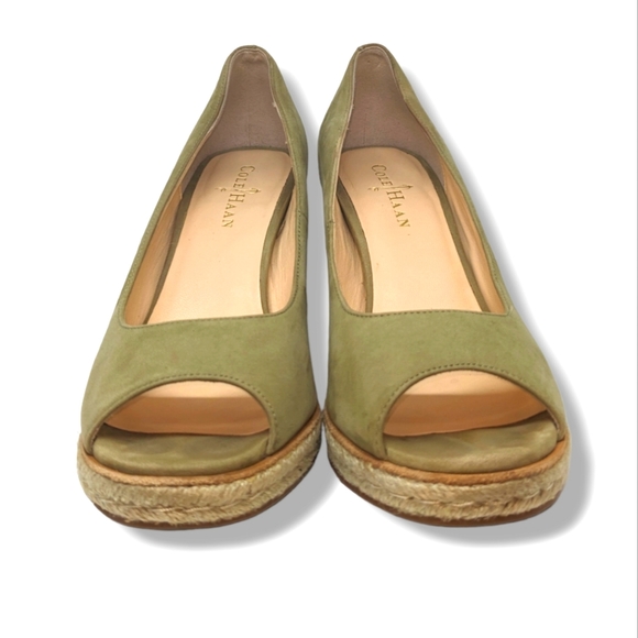 Cole Haan | Wetland Olive Green Nubuck Chic Peep Toe Sandal Women's Size 7.5M - Picture 2 of 5